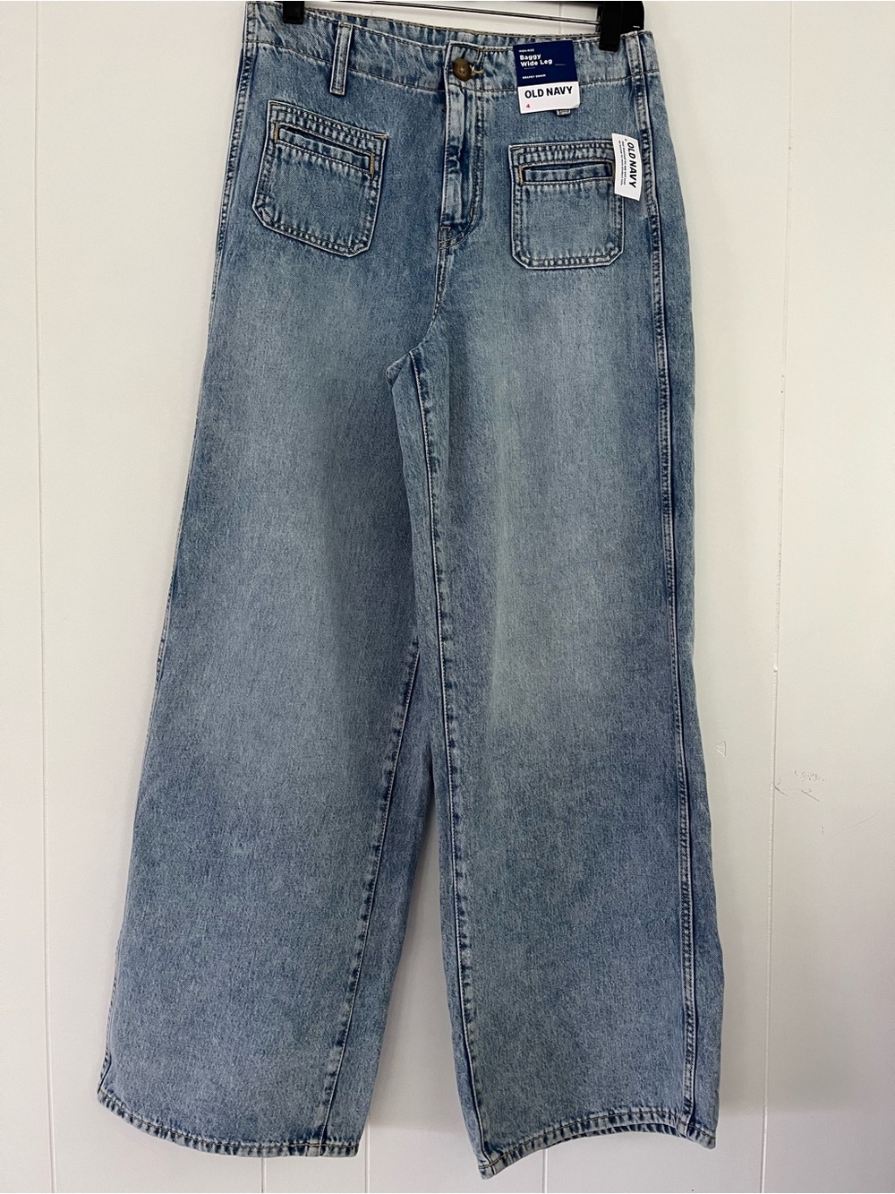 NEW Old Navy High-Rise Baggy Wide-Leg Drapery Denim Jeans Light Wash Size 4